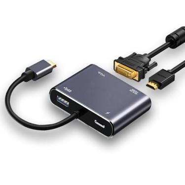 Imagem de VGE Adaptador multiportas USB C 4 em 1 com HDMI 4K, VGA, portas USB 3.0 e carregamento PD de 100 W | Adaptador USB C para HDMI para MacBook, laptop, monitor | Compatibilidade universal - Cinza escuro