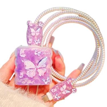 Imagem de Bonito protetor de cabo para carregador de iPhone, cabo de linha de dados padrão borboleta da estética protetor de fio USB, capa de carregador de telefone, protetor de cabo de carregamento para iPhone