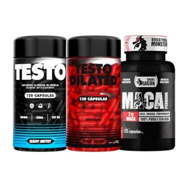 Imagem de Kit Maca Peruana Negra 120 Capsulas 2000mg Black Pura Premium Importada Para Homens e Mulheres + Testo Vitaminas e minerais com Boro 120 Caps + Testo Dilated 120 Capsulas Com Boro e Arginina