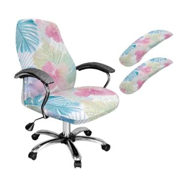 Imagem de SAJJWHHR Capa para cadeira de escritório com estampa Monstera, capa de cadeira de computador com estampa floral e botão, capa elástica para cadeiras de encosto alto, G