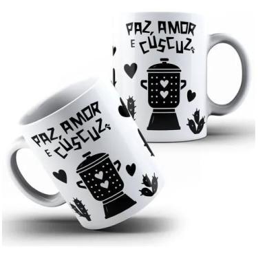 Imagem de Xícara Caneca Personalizada de Porcelana Cerâmica  Paz e Amor Cuscuz N