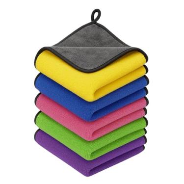 Imagem de Kit 5 Pano Flanela de Microfibra Automotiva P/Lavagem e Acabamento Sem Risco, 600 gsm, 40x40cm, Dupla Face