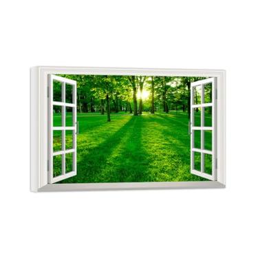 Imagem de Falsas Janelas Paisagens Impressões em Tela-Prado árvores-Quadro Arte Moderna-Natureza Pintura Pronta para Pendurar Tela Embrulhada 20x30cm