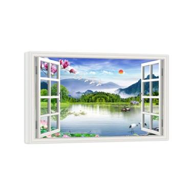 Imagem de Falsas Janelas Paisagens Impressões em Tela-Lótus Lago montanha-Quadro Arte Moderna-Natureza Pintura Pronta para Pendurar Tela Embrulhada 20x30cm