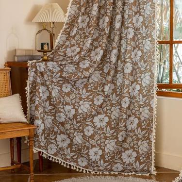 Imagem de Cortinas florais Linen Blend Hope com borla 2 painéis - 243,8 cm Longas Vintage Boho Cortinas para Quarto, Sala de Estar, Sala de Jantar, Cortinas Caprichosas, Casa de Fazenda, Decoração de Casa L127