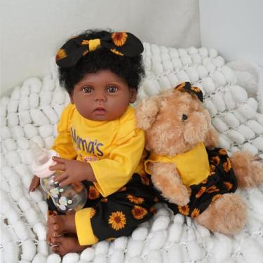 Imagem de Bebê Reborn Boneca Menina Preto Corpo de Silicone 48cm Olhos Castanhos