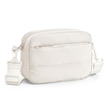 Imagem de Gitus Bolsas transversais para mulheres, pequena bolsa de ombro inchada, bolsa transversal de viagem com compartimento para cartões e alça ajustável, Marfim, Small