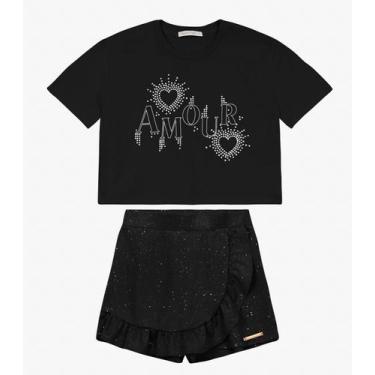 Imagem de Conjunto Menina Blusa com Shorts Saia Trick Nick Preto, 4, Preto