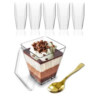 Imagem de Mini copos de sobremesa Catertopia 150 ml com tampas e colheres (pacot