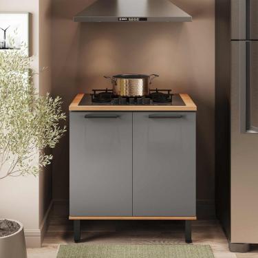 Imagem de Balcão de Cozinha Castanha 800mm P/ Cooktop 4 Bocas C/ Tampo 2 Portas Cinza/Freijó