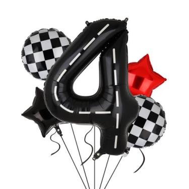 Imagem de Balloon Race Car Birthday 40 cm Racetrack Number 4 Boys 4st - GGDE
