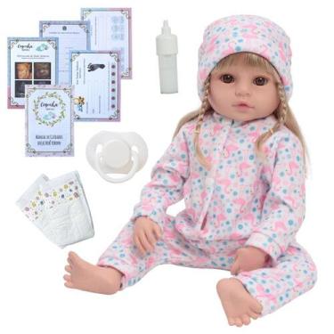 Imagem de Bebe Reborn Menina Silicone Pode Dar Banho + Acessórios - Cegonha Rebo