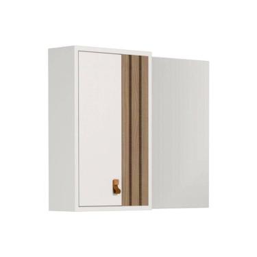 Imagem de Espelheira Ariel 80cm Com Detalhe Ripado Branco/jequitibá