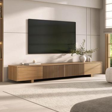 Imagem de Rack para Tv até 75 Polegadas Portas Ripadas 210cm Aruá Cabecasa Madeiramadeira Jatoba