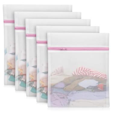 Imagem de Kit 5 Sacos de Lavar Roupas na máquina 30x40cm – Protetores de Lingerie, Meia, Roupa Íntima e Bebê – Reutilizável com Zíper Reforçado – Protege Tecidos Finos, Evita Bolinhas e Desgaste
