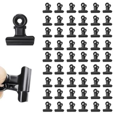 Imagem de 50 peças de clipes de dobradiça de metal preto, clipes de papel pequenos para pendurar fotos, fotos, desenhos, grampos de arquivo com orifício pequeno, clipes de buldogue de 2,2 cm para artesanato