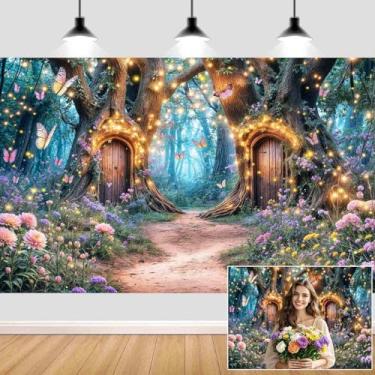 Imagem de Cenário de floresta encantada de 1,8 m x 1,5 m, jardim das maravilhas encantado com borboletas, para crianças, meninas, chá de bebê, decoração de festa de aniversário, banner, mesa de bolo, adereços