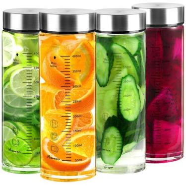 Imagem de Garrafas de suco de vidro Poweco 500mL, pacote com 4 bocas largas com 