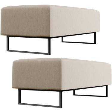 Imagem de Kit 02 Puffs Decorativo Sala de Estar Bali W01 Base Ferro 120x50 cm Linho Bege - Lyam Decor