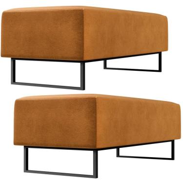 Imagem de Kit 02 Puffs Decorativo Sala de Estar Bali W01 Base Ferro 120x50 cm Couríssimo Whisky - Lyam Decor