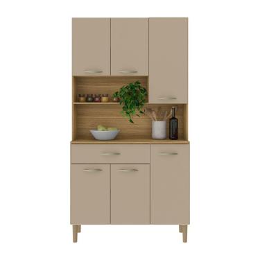 Imagem de Armário De Cozinha Compacta 6 Portas E 1 Gaveta 90cm Baco Freijó-vanilla - Pallazio