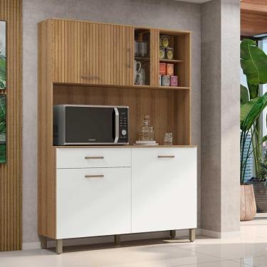 Imagem de Armário De Cozinha Completo Viena Plus Com Balcão 4 Portas Branca-ripado