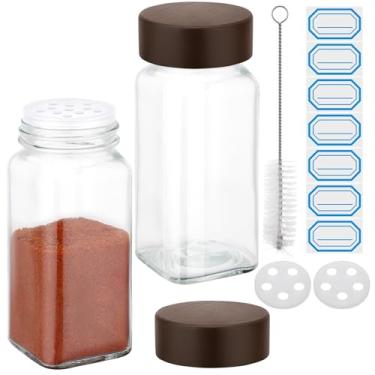 Imagem de Segarty Pote de temperos de 118 ml com tampas de madeira, 2 frascos quadrados de vidro de condimentos de 120 ml com tampa de coqueteleira, recipientes de tempero vazios transparentes e vazios, frascos