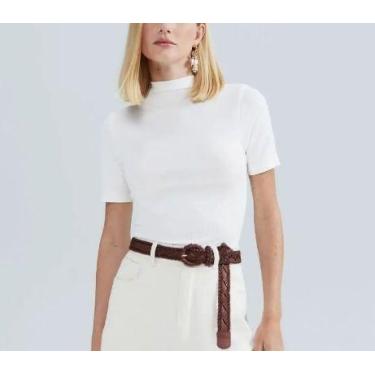 Imagem de Blusa Manga Curta Hering 4EZV Feminina Gola Alta Canelada Viscose T. P