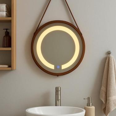 Imagem de Espelheira Redondo Iluminado 40cm com Alça Touch 2 Leds com Alça Adnet