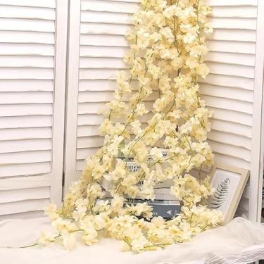 Imagem de Flor de cerejeira artificial – Vinhas de flores falsas para decoração de interiores, cenário de festa de casamento, cobertura de tubo de tronco de árvore de parede (champanhe)