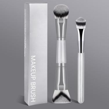 Imagem de Conjunto de pincéis de maquiagem de 3 peças, contém pincéis de blush, base, corretivo e sombra, fácil de armazenar e transportar (prata)