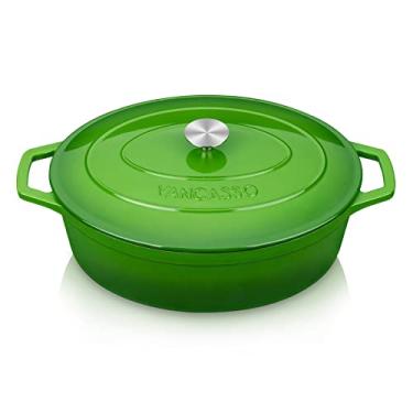Imagem de vancasso Forno holandês de ferro fundido esmaltado, panela de forno holandês de 9,3 litros com tampa, panela oval de ferro fundido holandês com revestimento de esmalte antiaderente para assar pão
