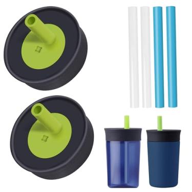 Imagem de PHULWEL Pacote com 2 tampas de substituição para copo de isolamento infantil Owala 340 g e 425 g, tampa resistente a derramamentos com 4 canudos flexíveis, livre de BPA, lavável na lava-louças