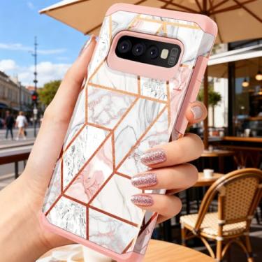 Imagem de Capa para Samsung S10, capa para S10, Galaxy S10, capa para Samsung Galaxy S10, capa protetora de mármore com glitter, ajuste fino, 2 em 1, de silicone macio, híbrida, à prova de choque, antiarranhões