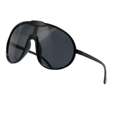 Imagem de Azoxus Óculos de sol vintage grandes, grandes, femininos, masculinos, modernos, óculos de sol aviador grandes dos anos 70, Armação preta/lente cinza escuro, X-Large