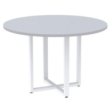Imagem de Mesa De Reunião Redonda P25 Pandin 110 Cm (largura) Tampo Mdp Cinza Pé Aço Tubular Branco