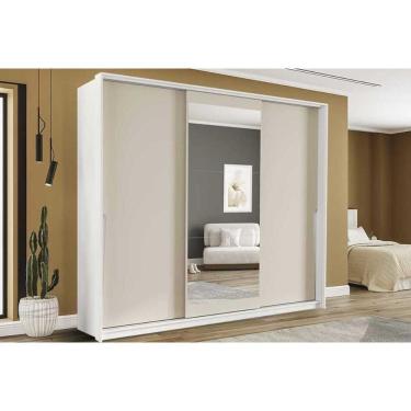 Imagem de Guarda Roupas 3 Portas De Correr De (1 C/ Espelho) E 4 Gavetas Porto Branco/creme - Politorno