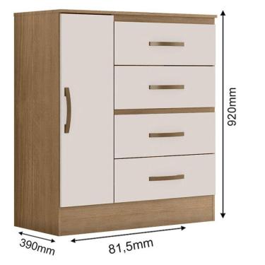 Imagem de Guarda Roupa Casal Capela E Cômoda 4 Gavetas 01 Porta Lite Nature Off White - Móveis Leão