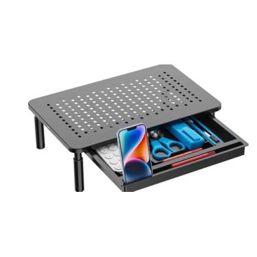 Imagem de Suporte para laptop/monitor, tela de tablet, suporte de laptop para impressora de metal resistente, altura ajustável com gaveta de armazenamento, adequado para monitores/laptops/tablets.