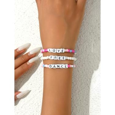 Imagem de Pulseiras com contas para mulheres e meninas – Love Free Dance Word Conjunto de pulseiras elásticas empilháveis da amizade, joias fofas de contas Kandi pastel, presentes estéticos modernos