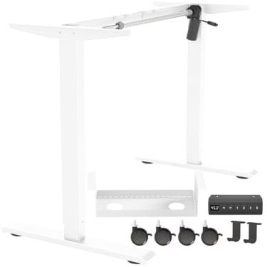Imagem de PrecieuxFoyer Moldura de mesa em pé, pernas elétricas ajustáveis com predefinições de memória, estação de trabalho com moldura de mesa em pé, com bandeja de gerenciamento de cabos, gancho para fone de