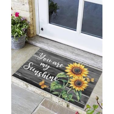 Imagem de Capacho Girassol Borboleta em Madeira Preta Grão de Madeira Antiderrapante Tapetes de Entrada You are My Sunshine Tapete Lavável para Sala de Estar Quarto Banheiro Entrada, 61 x 91 cm