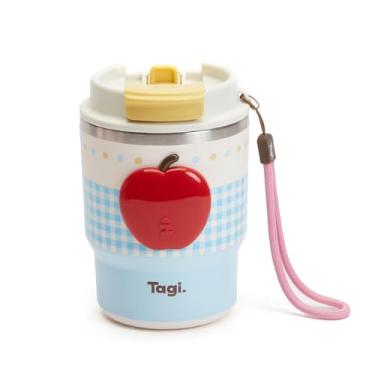 Imagem de Tagi. Imagine copo de maçã de 350 ml com canudo dobrável, garrafa de água isolada de aço inoxidável 316L, à prova de vazamento, cabe no suporte de copo (maçã Seasalt)