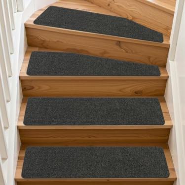 Imagem de PURE ERA Tapete de escada cortável antiderrapante para degraus de madeira, protetor de escada, reutilizável (14 peças, cinza escuro)