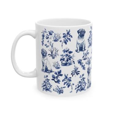 Imagem de Caneca de café French Toile De Jouy Pug Dog - Inspirada na caneca de café Toile De Jouy - Presentes para amantes de cães - presentes para mulheres - amantes de animais de estimação no dia das mães