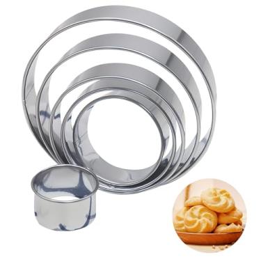 Imagem de 6 conjuntos de moldes de biscoito de aço inoxidável, conjunto de máquina de corte de biscoito circular de cozinha, círculo de cozimento, molde de bolo de pastelaria, ferramenta de corte de pele de