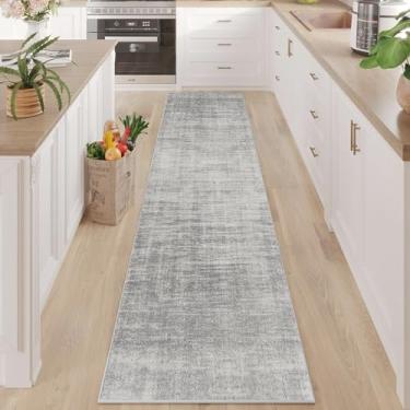 Imagem de Enkor Tapetes de corredor para corredor, tapetes abstratos laváveis macios antiderrapantes para cozinha, tapete moderno para entrada, sala de estar, quarto, cinza claro