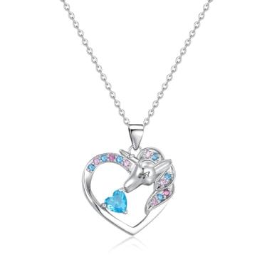 Imagem de DVAVA Colar de unicórnio para meninas, colar com pedra do mês de nascimento de unicórnio para meninas, presentes de aniversário, Natal, Dia dos Namorados, 2cm*2cm, Banhado a ouro, Zircônia cúbica