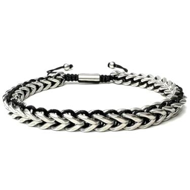 Imagem de BTREEFLO Pulseira masculina de aço inoxidável com corrente de elos ajustável, clássica, moderna, joias para presente
