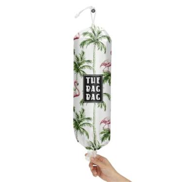 Imagem de IHopes+ Organizador de saco de plástico, organizador de gaiola de plástico reutilizável e lavável, para decoração de cozinha doméstica, viagem, acampamento, use 1 pacote, padrão de palmeira flamingo